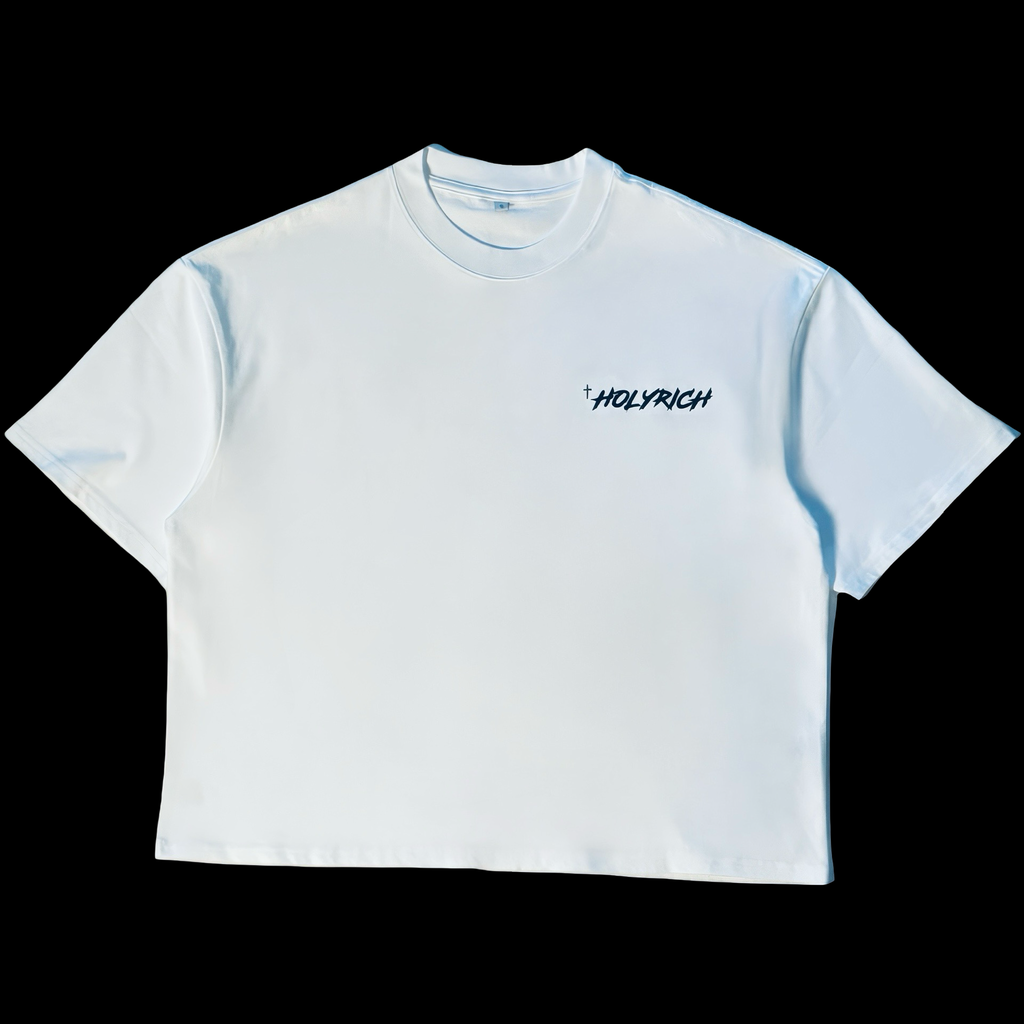 white short sleeved shirt with 1 custom patch