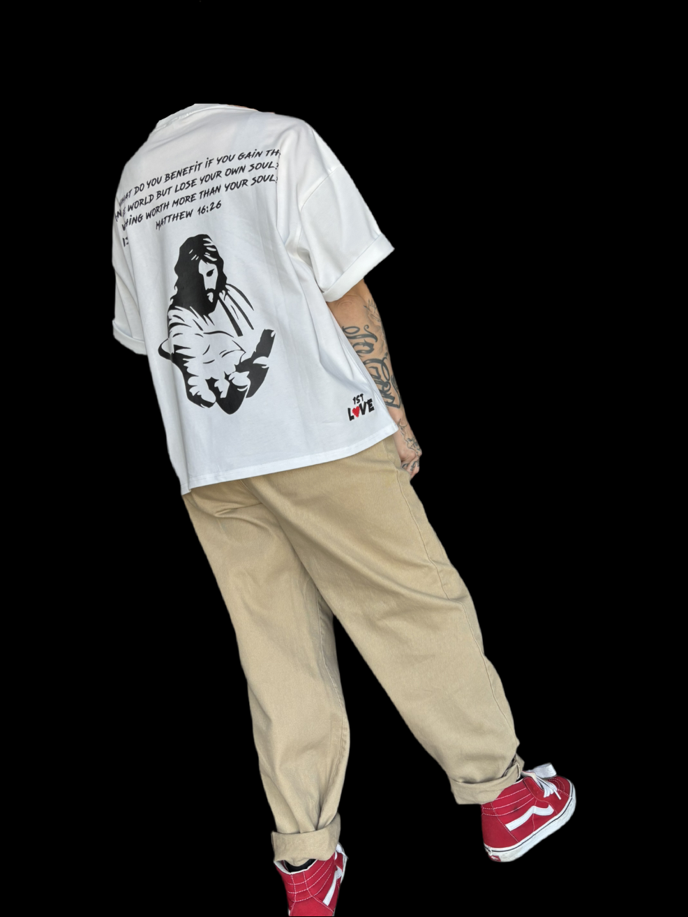 white short sleeved shirt with 1 custom patch